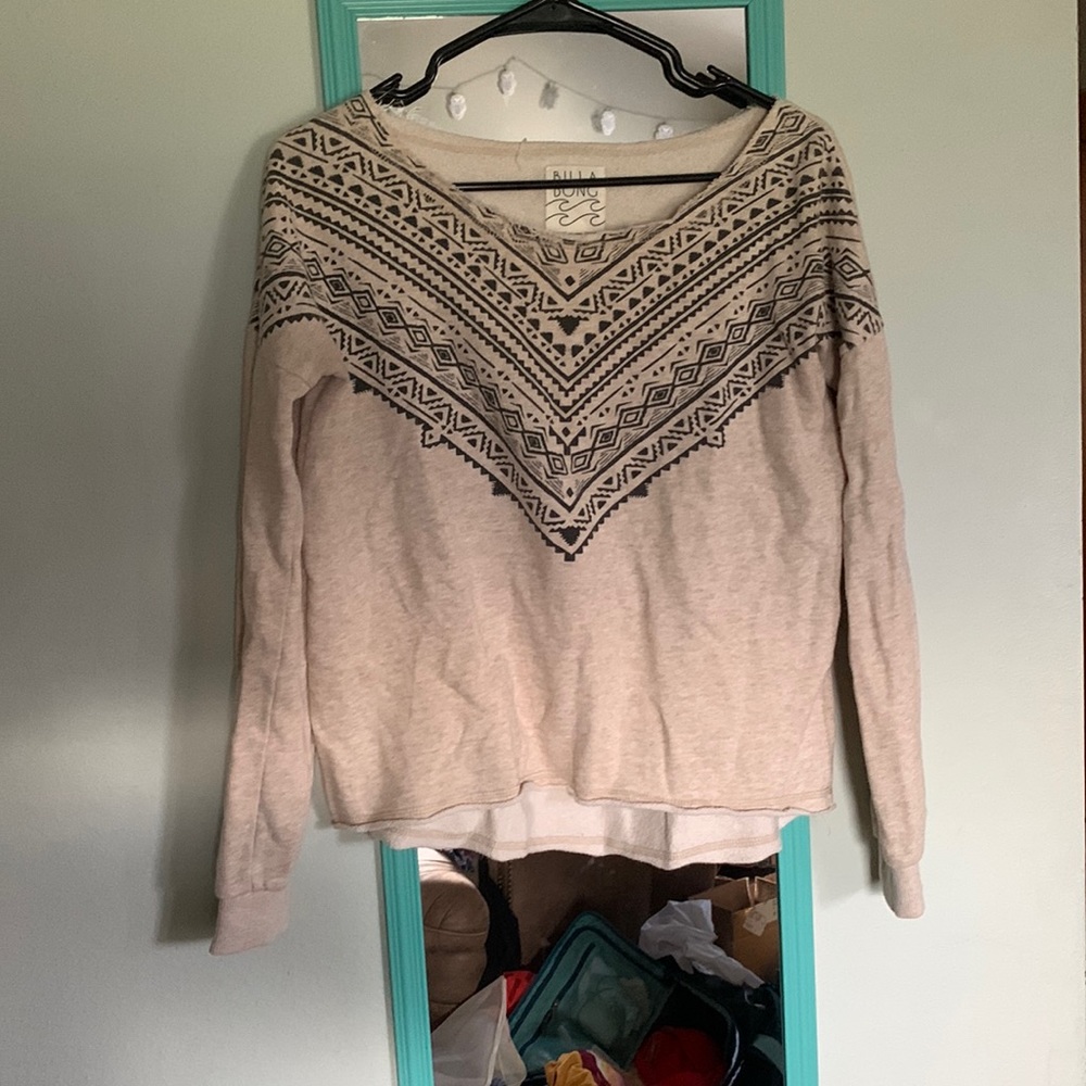 Billabong long sleeve cut neck sweater with black tribal print